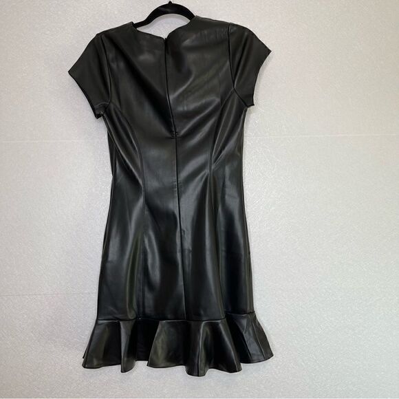 susana Monaco Faux Leather Ruffle Mini Dress Black M - Picture 3 of 5